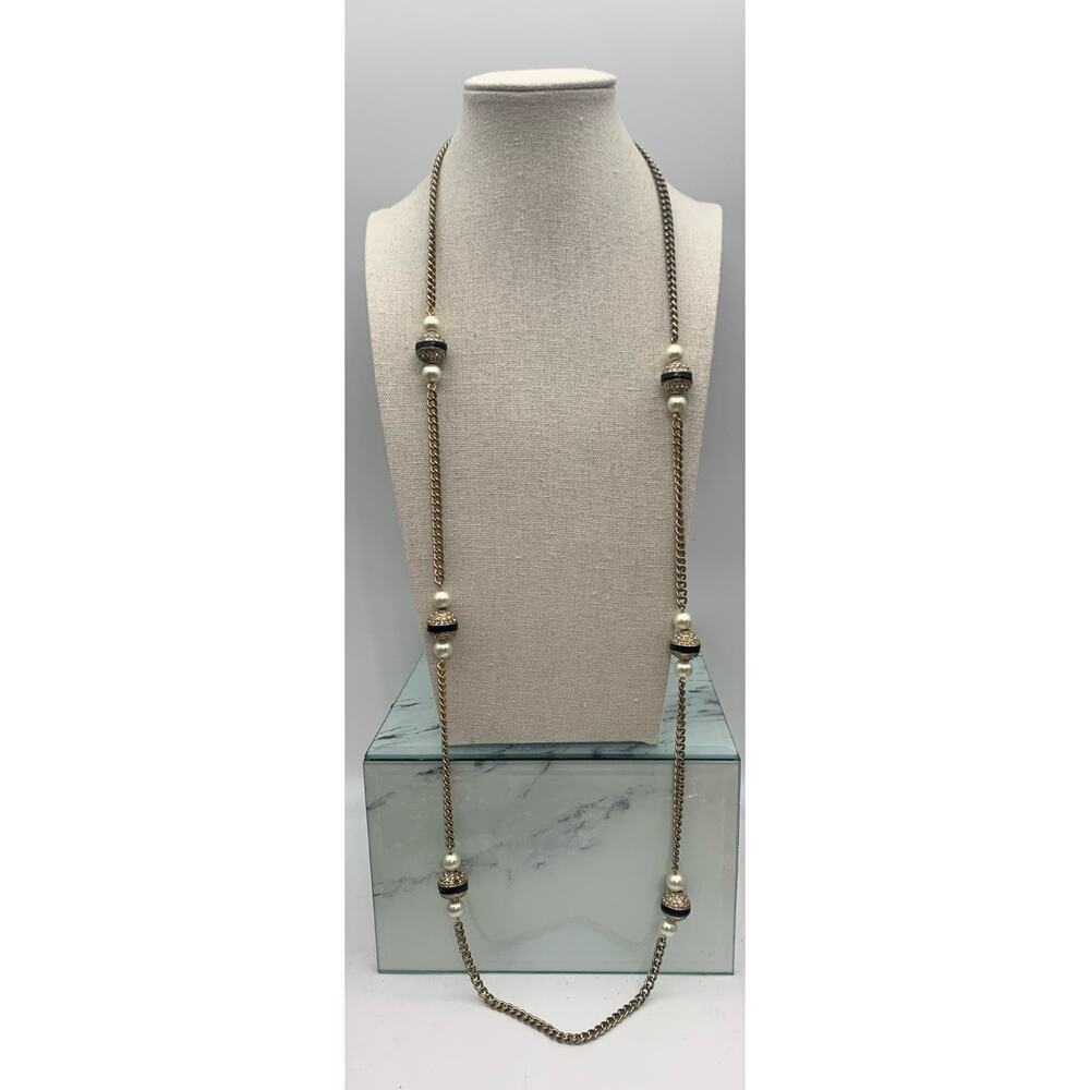 J Crew Gold Tone Pave Rhinestone Stations With Faux Pearls Necklace